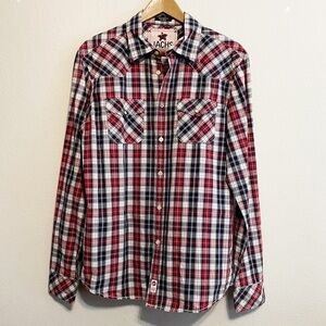 JACHS Long Sleeve Flannel Red Blue Plaid Button Front Shirt